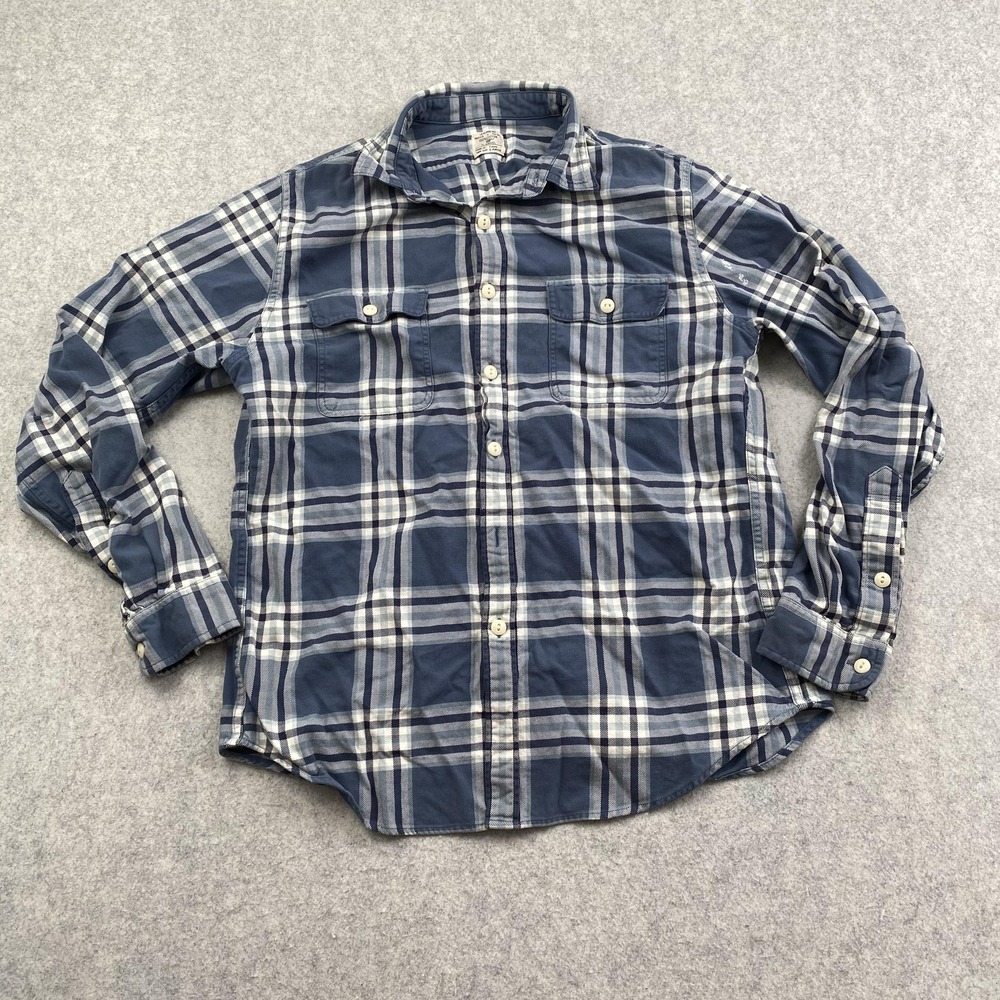 J Crew Shirt Mens Large Blue Plaid Flannel Button Up Long Sleeve Casual *STAIN*